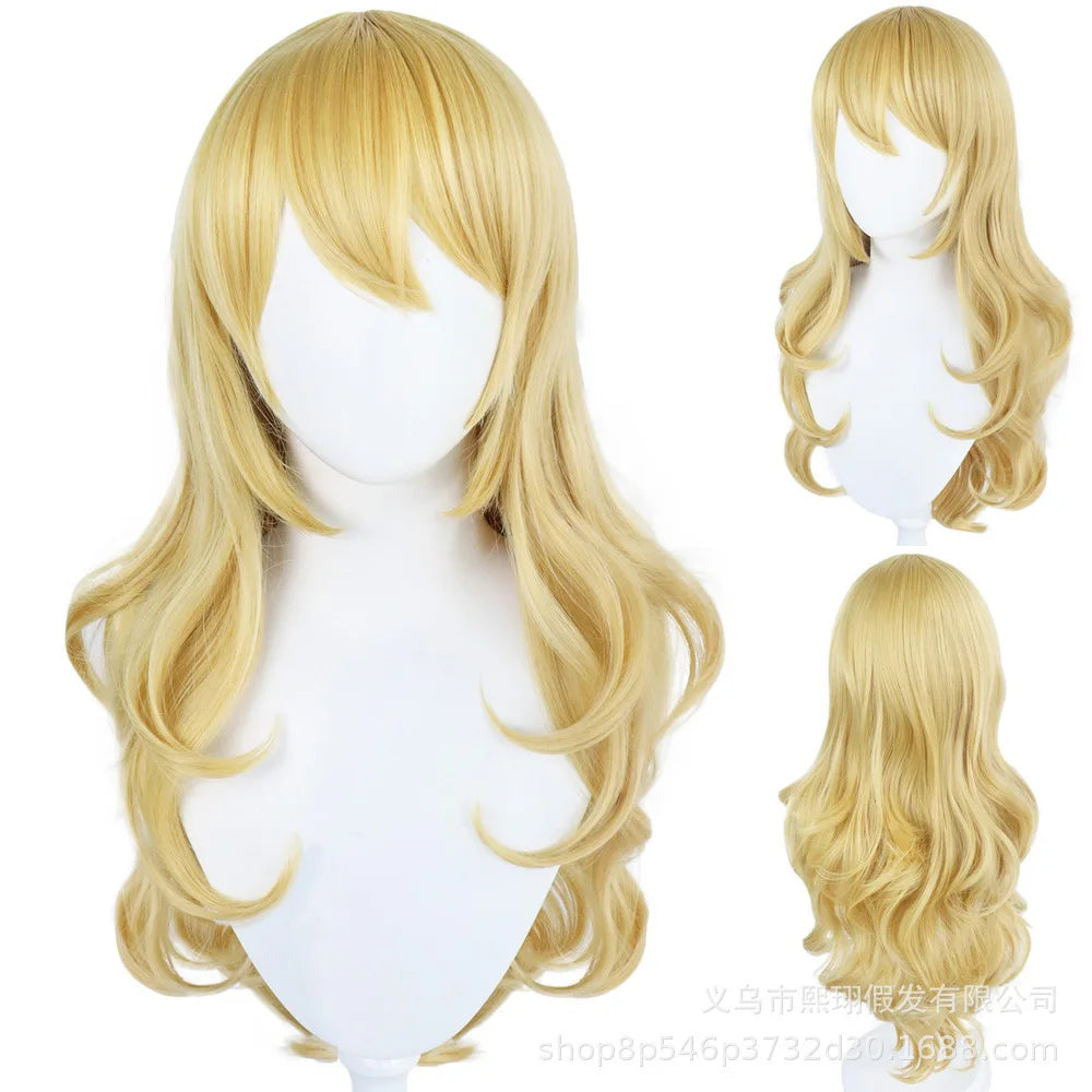 Women Princess Peach Cosplay Wig Styled Peach Girl Gold Hair Costumes Game Cosplay Princess Wig Peach Crown Cosplay Long Wavy