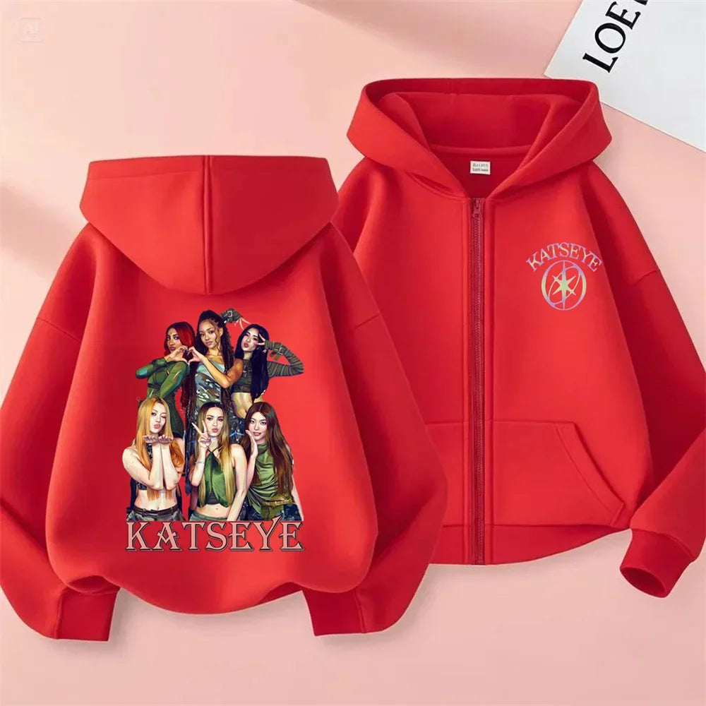 Toddler Girl Clothes Girl Group Katseye Zipper Hoodie Boys Fashion Casual Sweatshirt Movie New Kids KATSEYE Zip UP Hooded Tops
