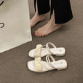 2023 Fashion Woman Sandals Women Sandals Ladies Square Heels Elegant Summer Slippers Outside Cross Tied Leather Female Slides