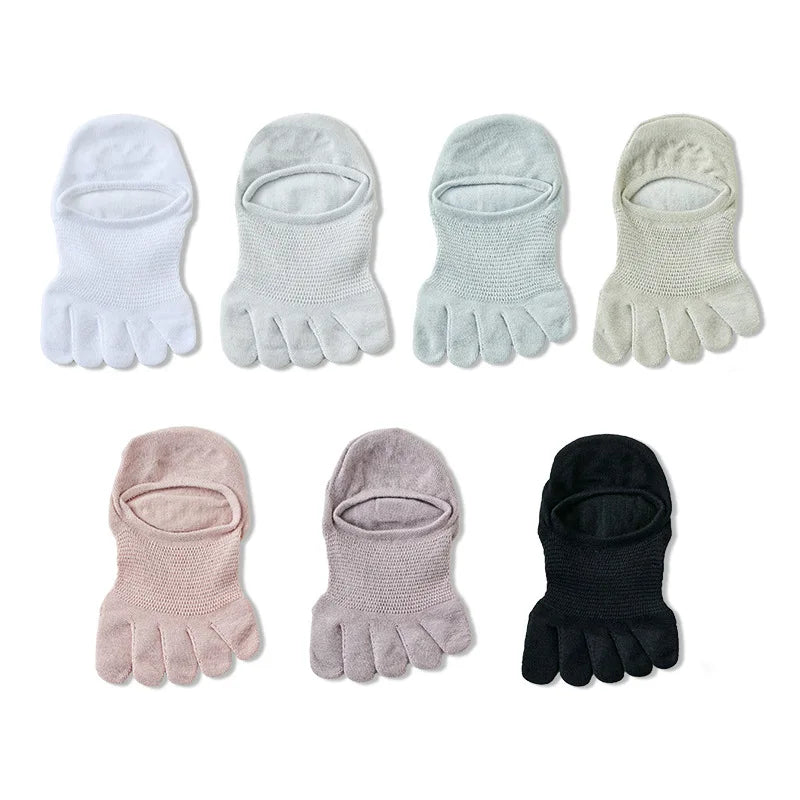 Women's 5 Pair Cotton 5-toe Socks Summer Breathable Mesh Sock for Women Mens Five Finger Ankle Toe Socks Low Cut Sock for Ladies