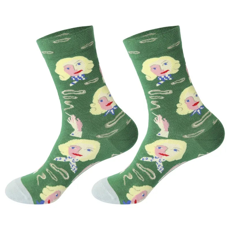 Funny Socks for Men Women Fun Cozy Crazy Novelty Fashion Breathable Oil Painting Trendy Casual Cotton Outdoor Skateboarding SocK
