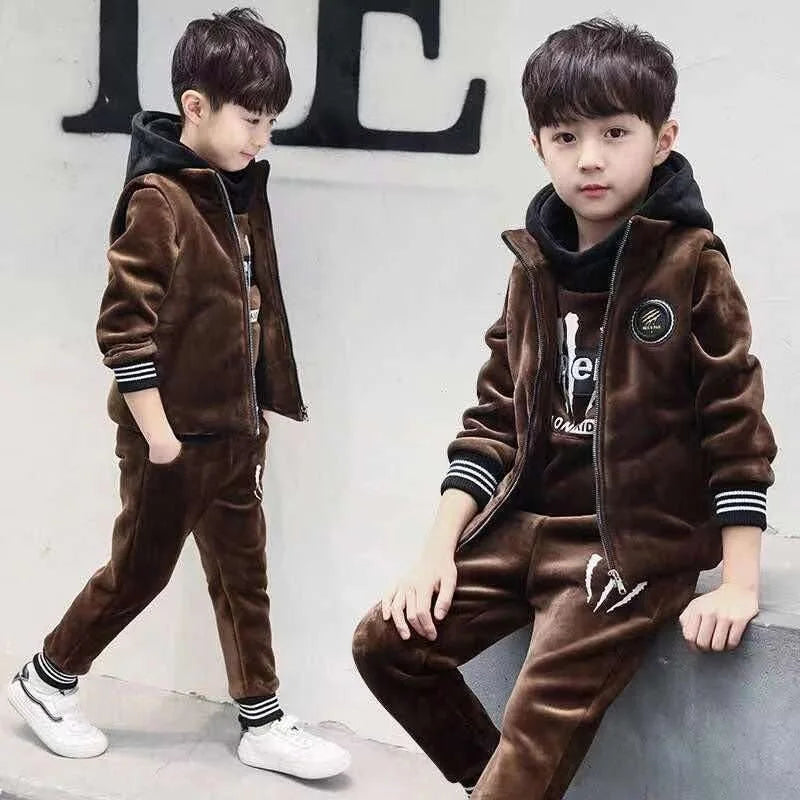 Winter Boys Tracksuit Autumn Toddler Teenager Clothes Tiger Velvet Jacket + Sweater + Pant Children Kids 4 5 6 8 9 10 11 12 Year