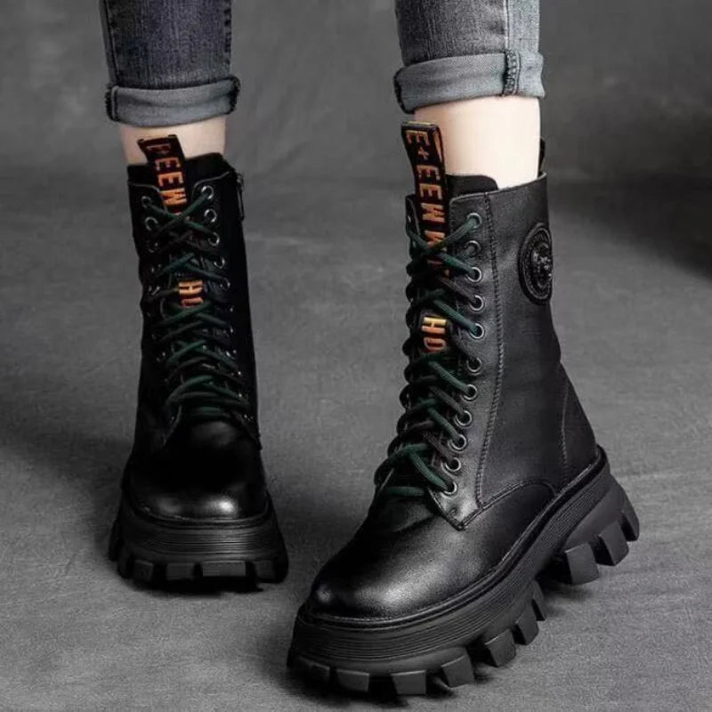 Boots Woman Winter 2025 New In Half Boot Booties Genuine Leather and fur Leather Punk Chelsea Gothic Y2k Shoes for Women Padded