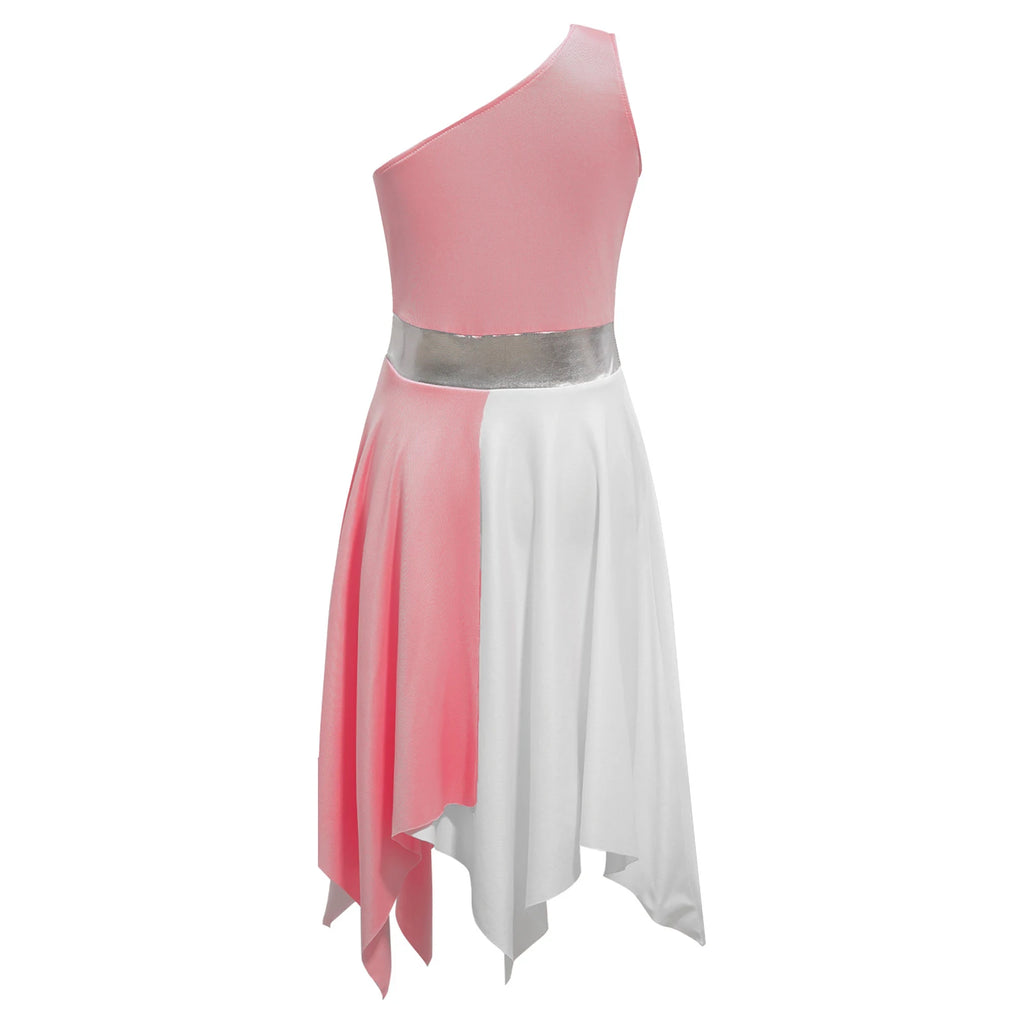 Kids Girls Etiquette Praise Dance Dress Sleeveless Church Christian Worship Costume Asymmetrical Tunic Contemporary Dance Dress