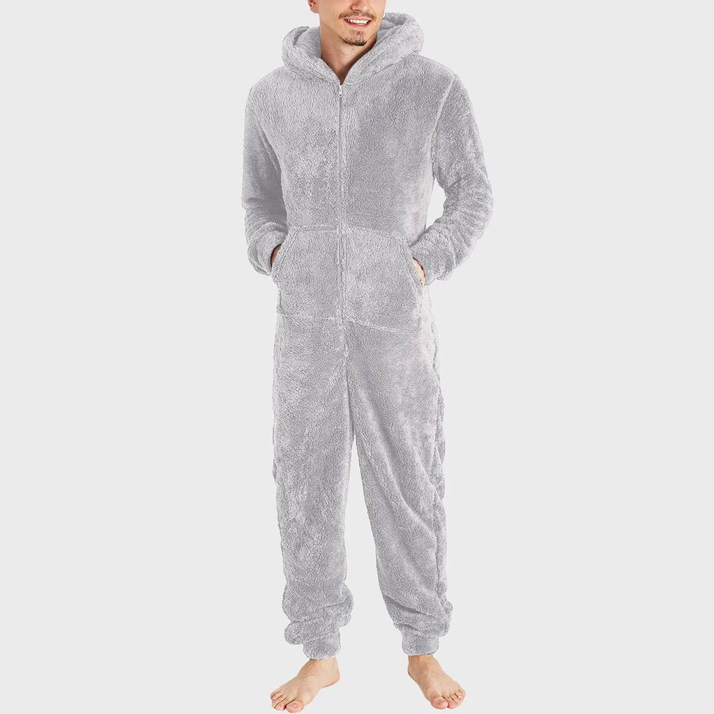 Winter Warm Men Plush Pajamas Big Size Coral Fleece Jumpsuit Hoodies Bodysuit Fleece Pajamas Daily Hooded Flannel Homewear