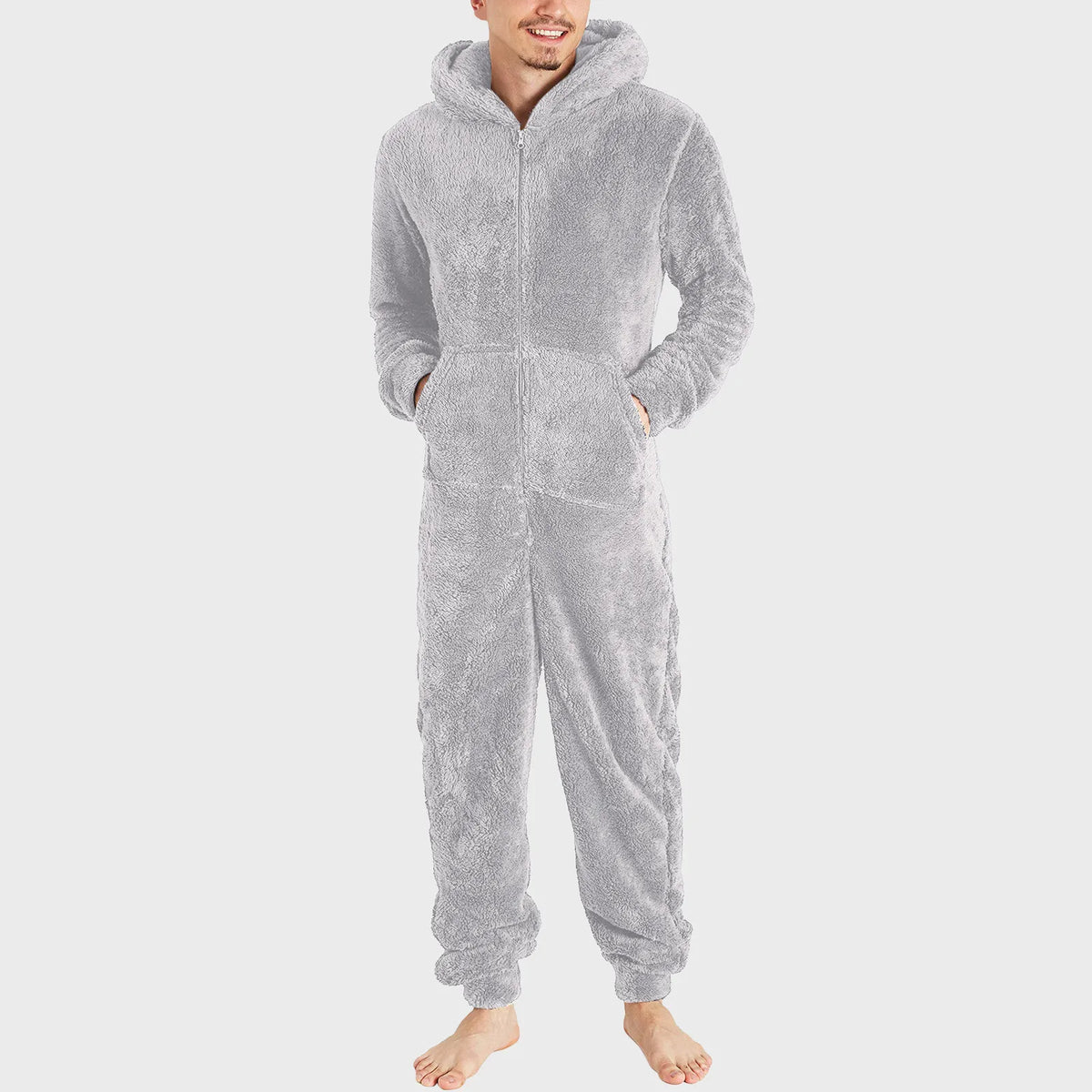 Winter Warm Men Plush Pajamas Big Size Coral Fleece Jumpsuit Hoodies Bodysuit Fleece Pajamas Daily Hooded Flannel Homewear