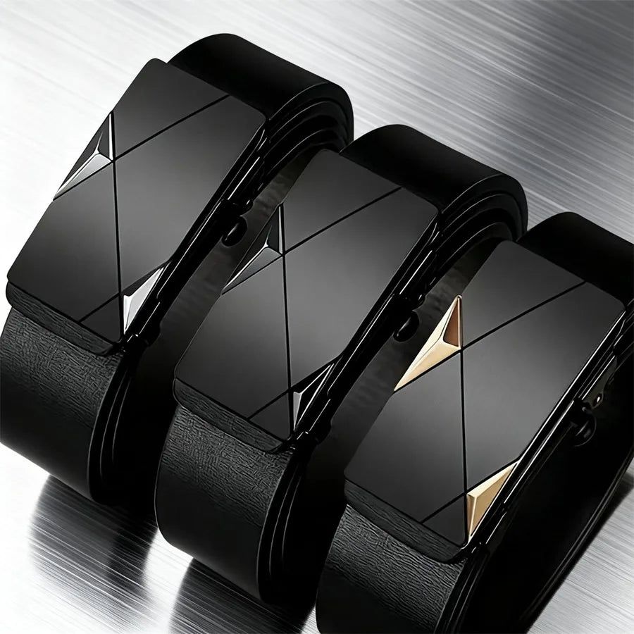 Men's Black Automatic Buckle Belt, Business Style, Minimalist Design, Easy to Handle Suit/casual Pants, Multiple Scenarios