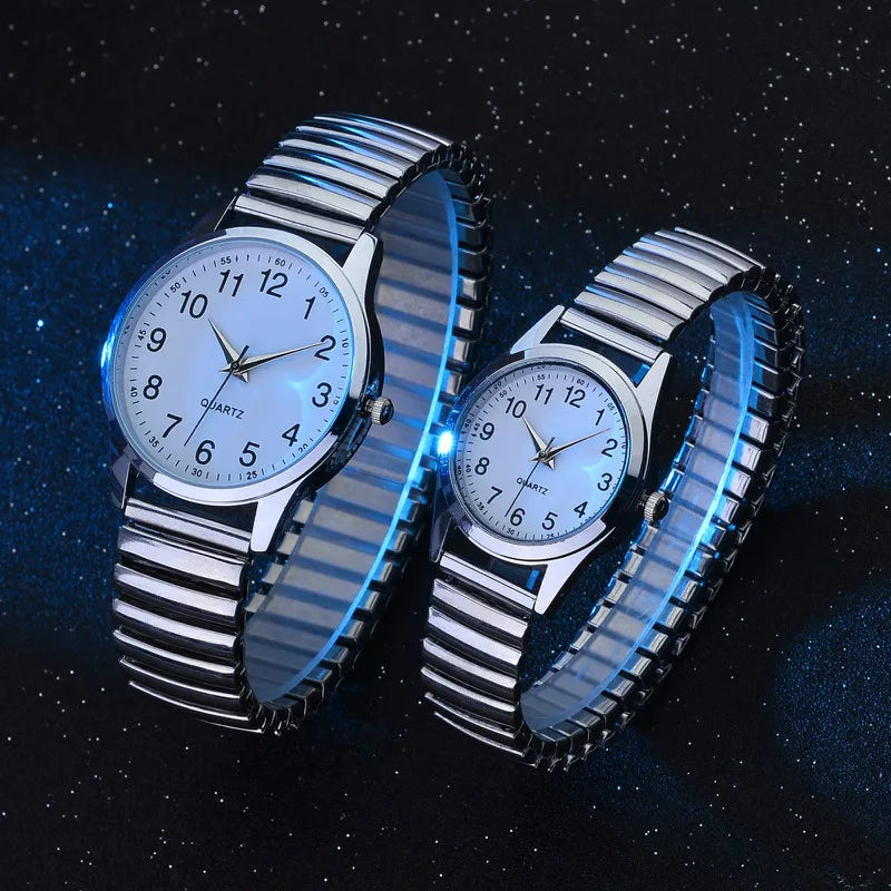 1/2PCS Fashion Couple Watches Simple Arabic Dial Men Quartz Watch Elastic Band Women Wristwatches