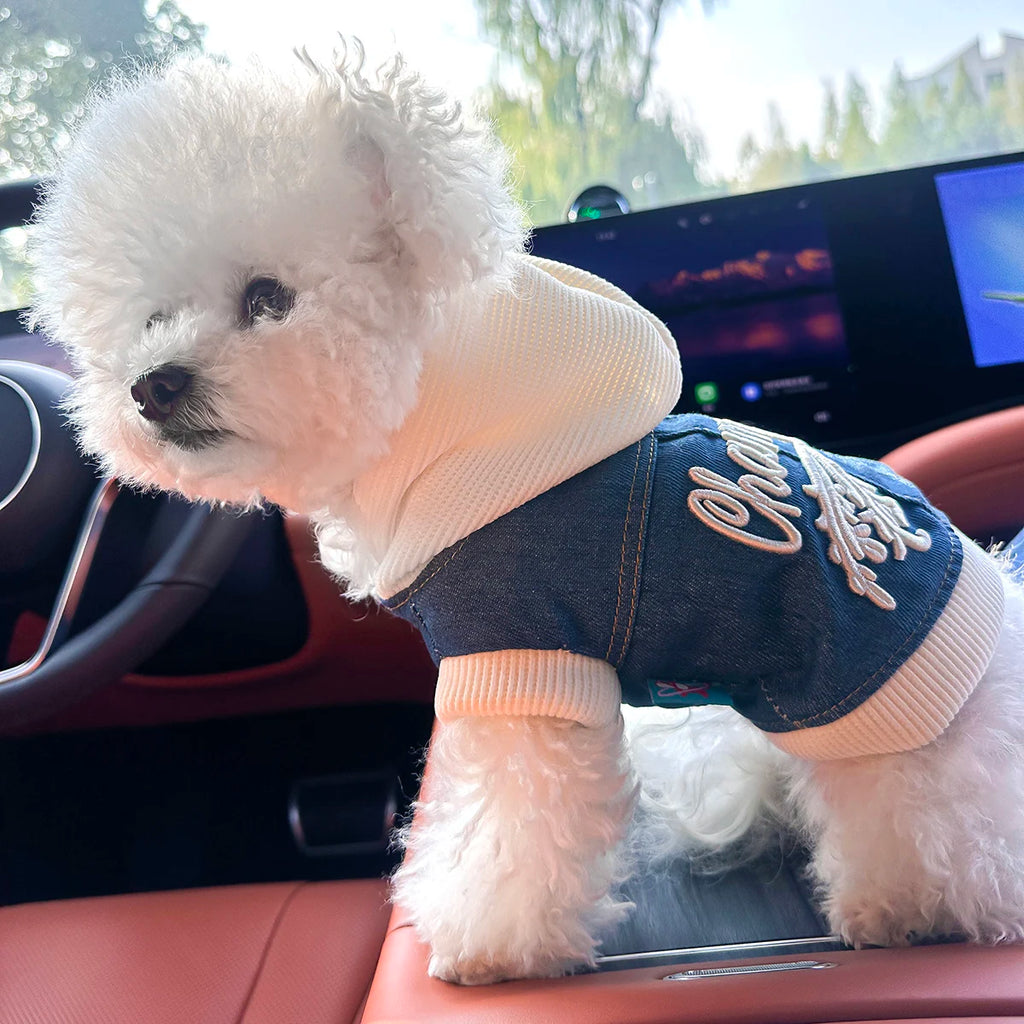 Pet Clothes Dog Cat Cat Out Handsome Cute Comfortable Champion Embroidered Blue Coat Hoodie