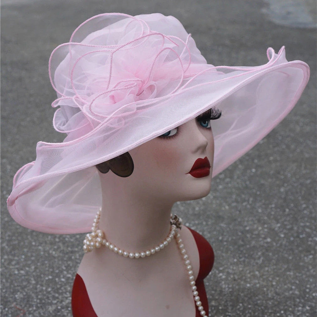 Wedding Hat for Women Elegant Flower Mesh Sunscreen Kentucky Derby and headgear Church Organza Purple Sunhats