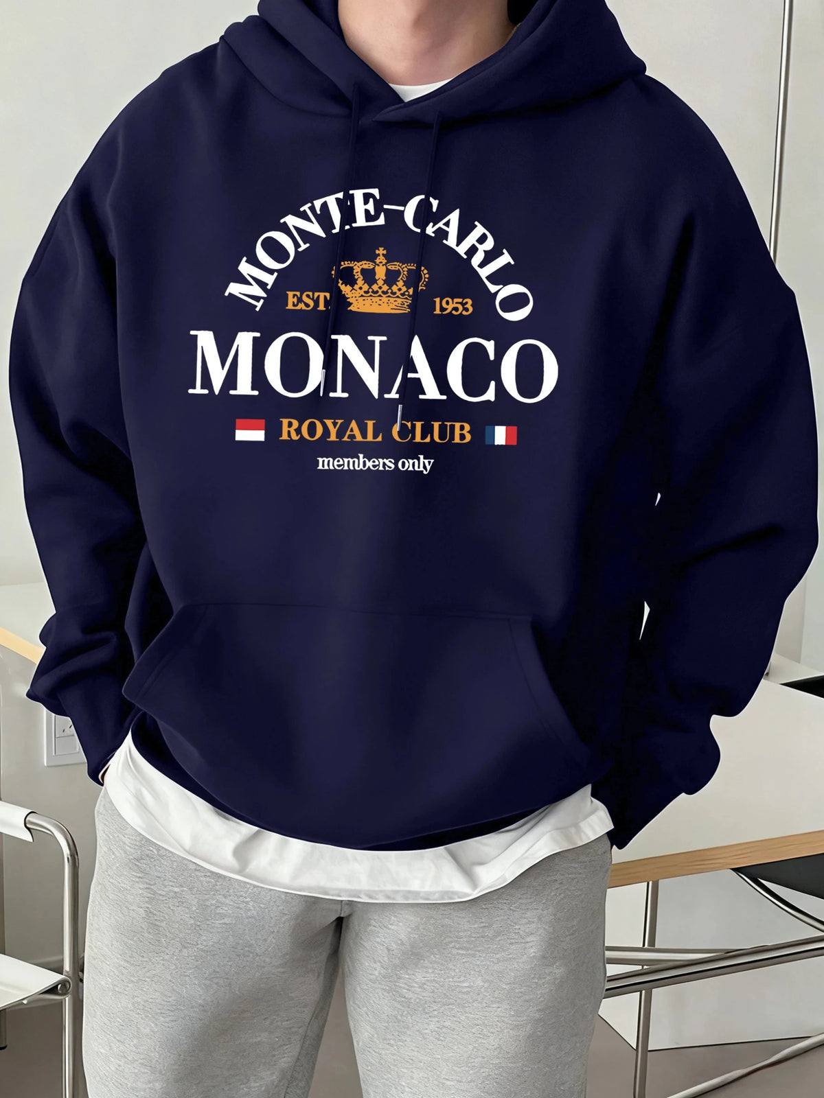 Monte-Carlo Monaco Printing Men Fashion Hoody Basics Comfortable Sweatshirts Casual Fleece Tops Oversized Street Sportswears