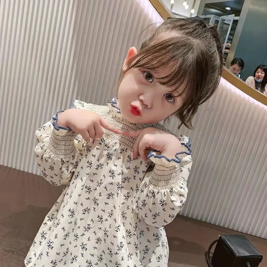 Children's Shirts Floral Print Long Sleeve Doll Children Shirts Girls Blouse Kids Clothes for 2 To 7 Years Toddler Girl Clothes