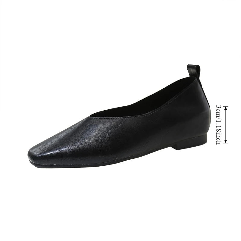 Women's Loafers Genuine Leather Luxury Shoes Heels Pumps Square Toe Elegant Mary Janes Shoes for Height-increasing Insoles