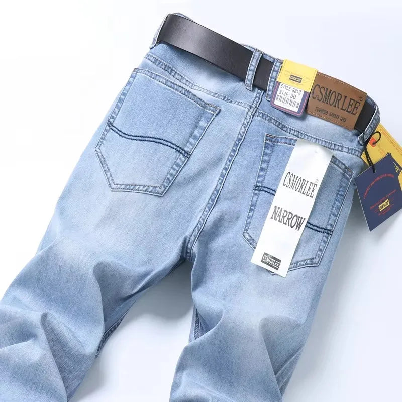 2026 Brand Top Classic Style Men Spring Summer Jeans Business Casual Light Blue Stretch Cotton Denim Male Trousers