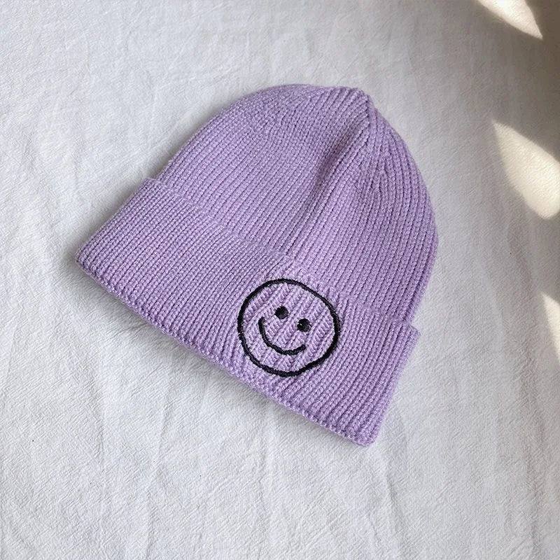 Children's smiley face hat Baby hat Fall Winter children boys and girls cute warm knit hat woolen hat trend
