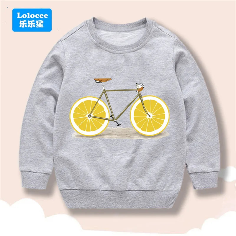 Kids Sweatshirt Long Sleeve Lemon Bicycle Print Cute Cartoon Pullover Casual Toddler Top Children's Spring Autumn Clothes NMDC1