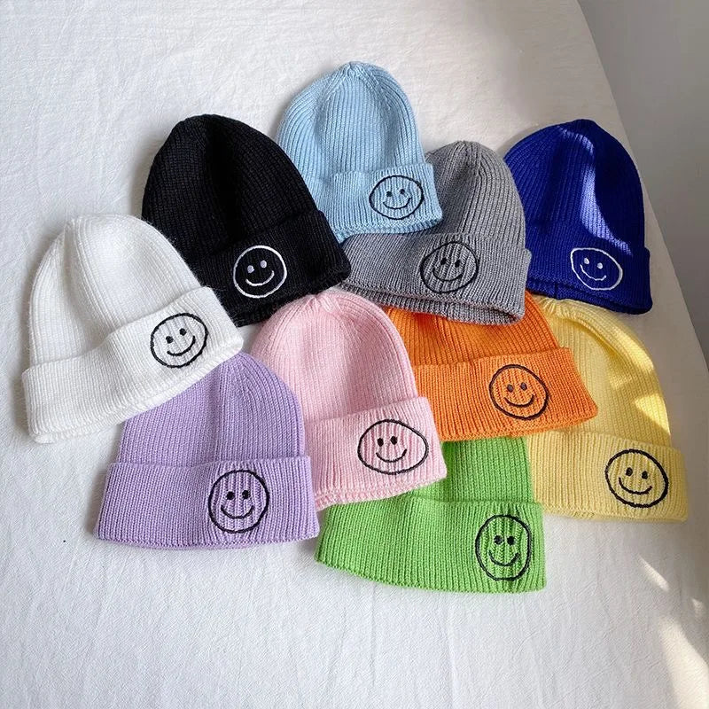 Children's smiley face hat Baby hat Fall Winter children boys and girls cute warm knit hat woolen hat trend