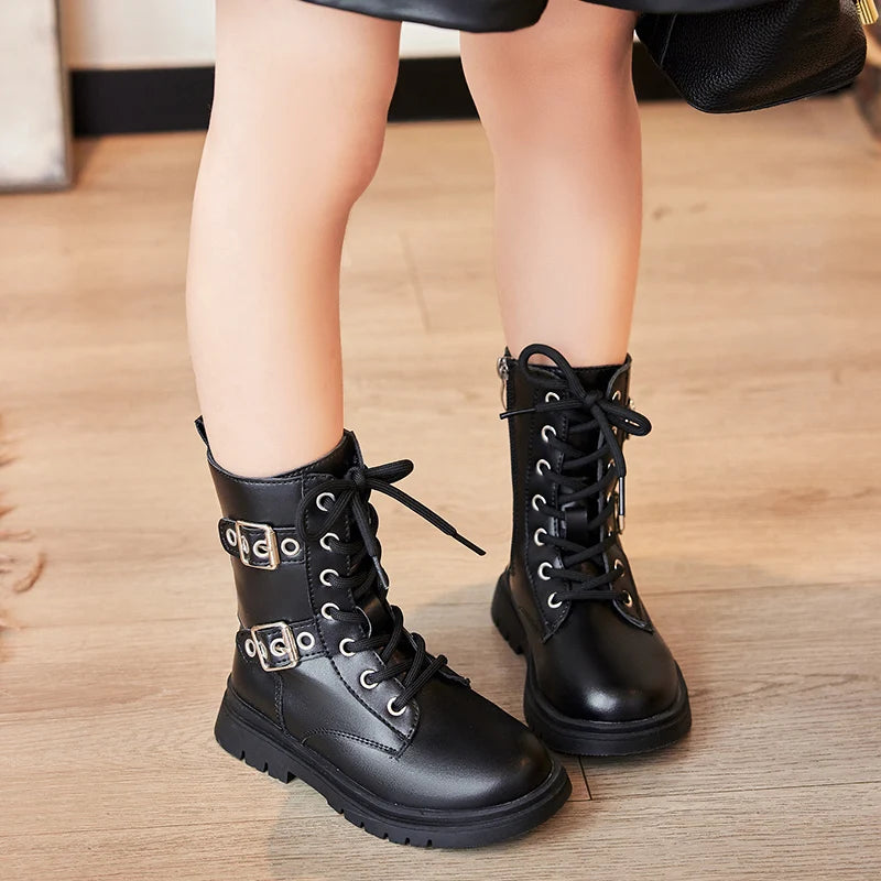 Baby Girls Autumn/Winter Hot Sale New Buckle Round Toe Comfort Cool Fashion Boots Kids Casual Single Elevated Walking Boots