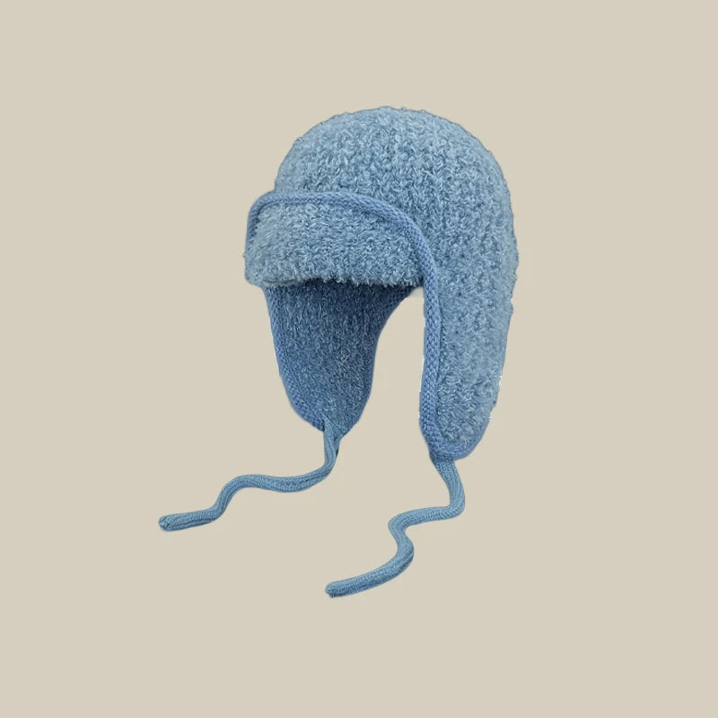 Ear-protective Woolen Knitted Hats for Women, Autumn Winter Thickened Fleece Caps, Ideal for Large Head Circumference