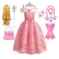 Kids Girls Fairytale Princess Fancy Dress Pink Embroidered Tulle Cosplay Outfit for Halloween Carnival Birthday Daily Wear