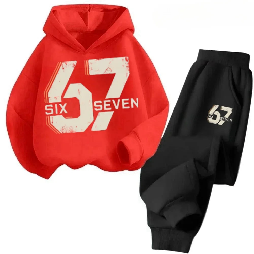 67 Chic Children's Hoodies Set 3-12Y Korean Streetwear Block Tracksuit Fashion Comfortable Kids Sweatshirt 2 Pcs Sets Pant Suit