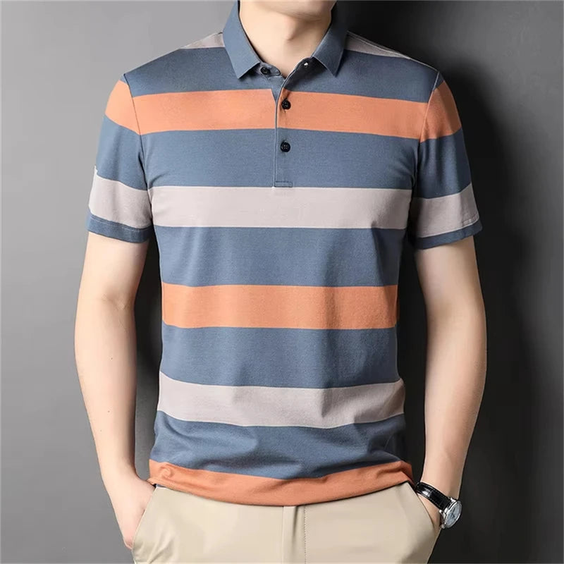Retro Stripe Graphic Polo Shirts For Men Simple Fashion Daily Wear 3D Printed Father Polo Shirt Casual Breathable Oversized Tops