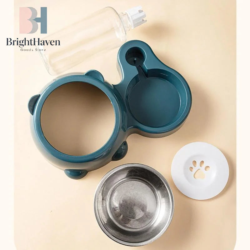 2 In 1 Pet Feeding Bowl Set With Automatic Water Dispenser Non Slip Base For Small Dogs Cats Indoor Daily Feeding Use B.H