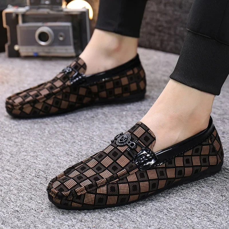 Loafers New Men's Casual Breathable Shoes Comfort Plaid Leather Casual Shoes for Men Slip on Concise Quality Drive Men Sneakers