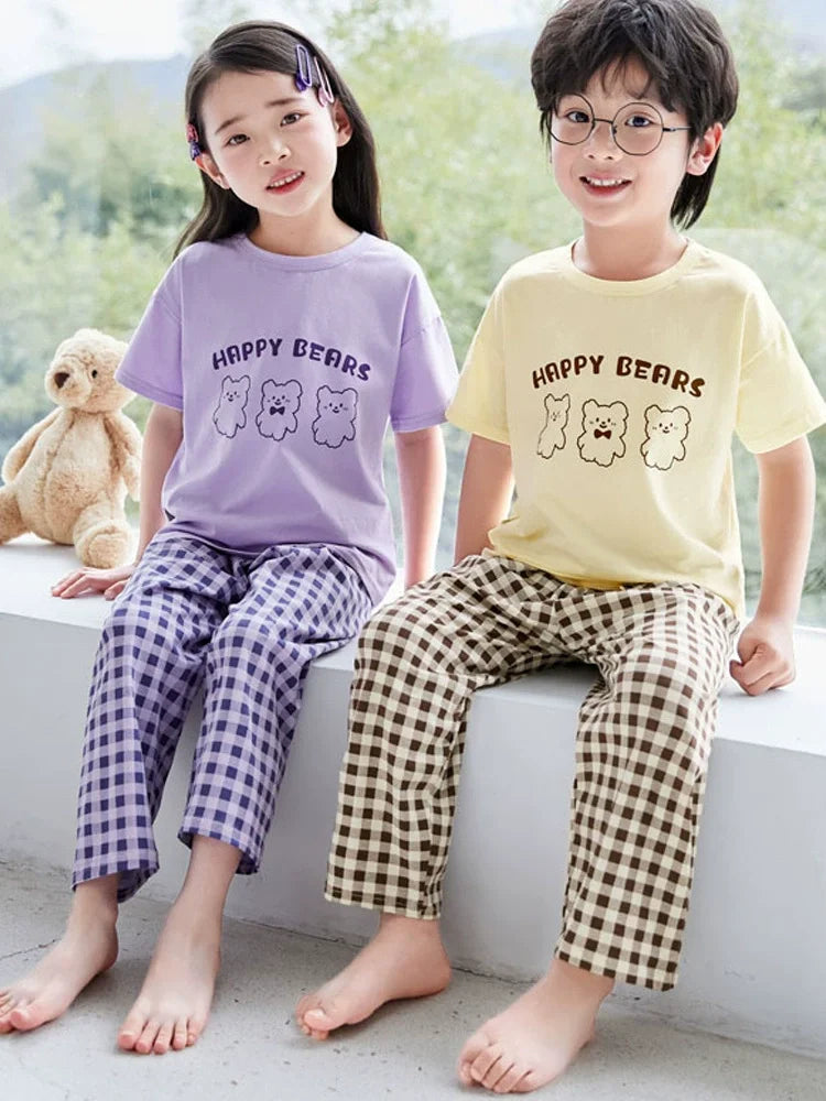Children's Pyjamas Tops Summer Cotton T-shirt Parent-child Short-sleeved Boys Homewear Girls Family Wear Street Sports Tops