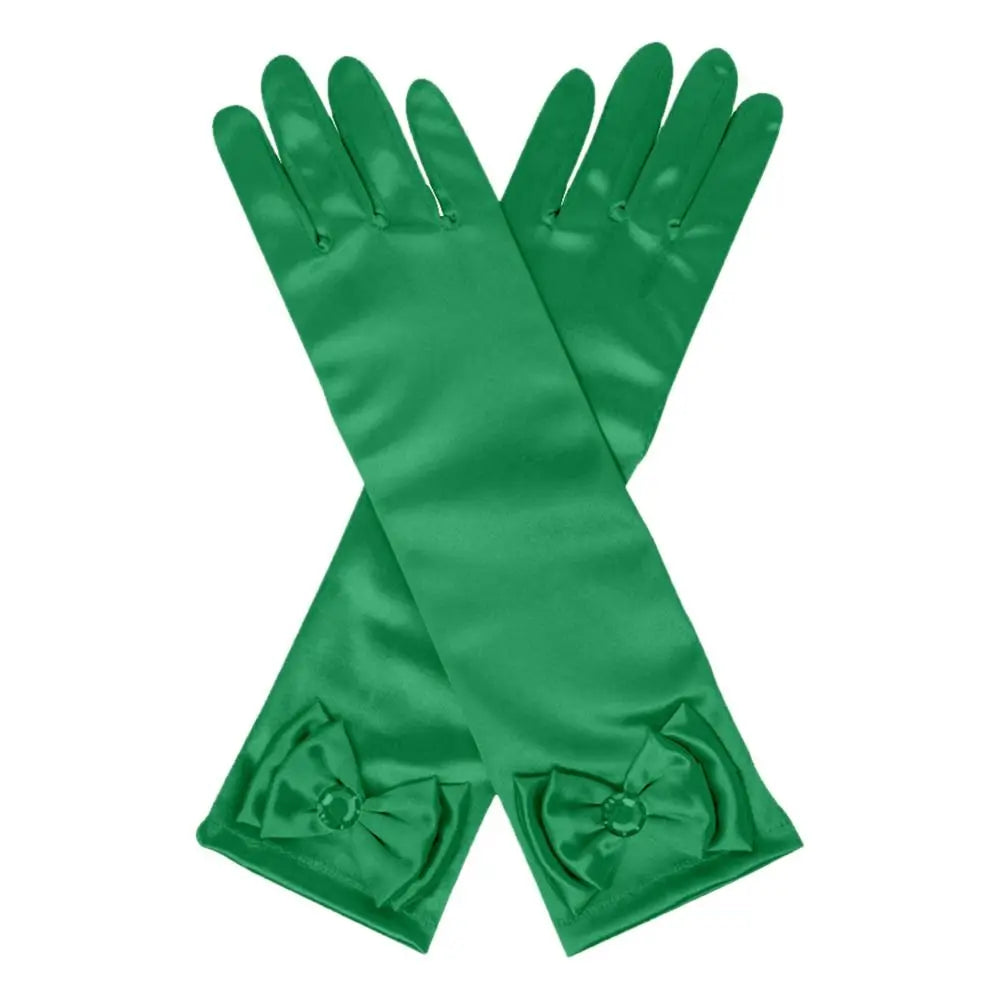 Children Long Gloves Princess Dance Performance Stage Gloves Satin Sequins Bow Glove Solid Full Finger Mittens Birthday Gifts