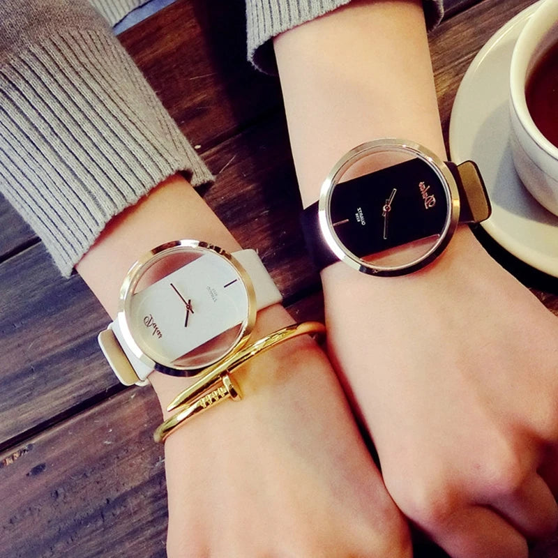 Hot Fashion Women Watch Luxury Leather Skeleton Strap Watch Women Dress Watch Casual Quartz Watch Reloj Mujer Wristwatch Girl