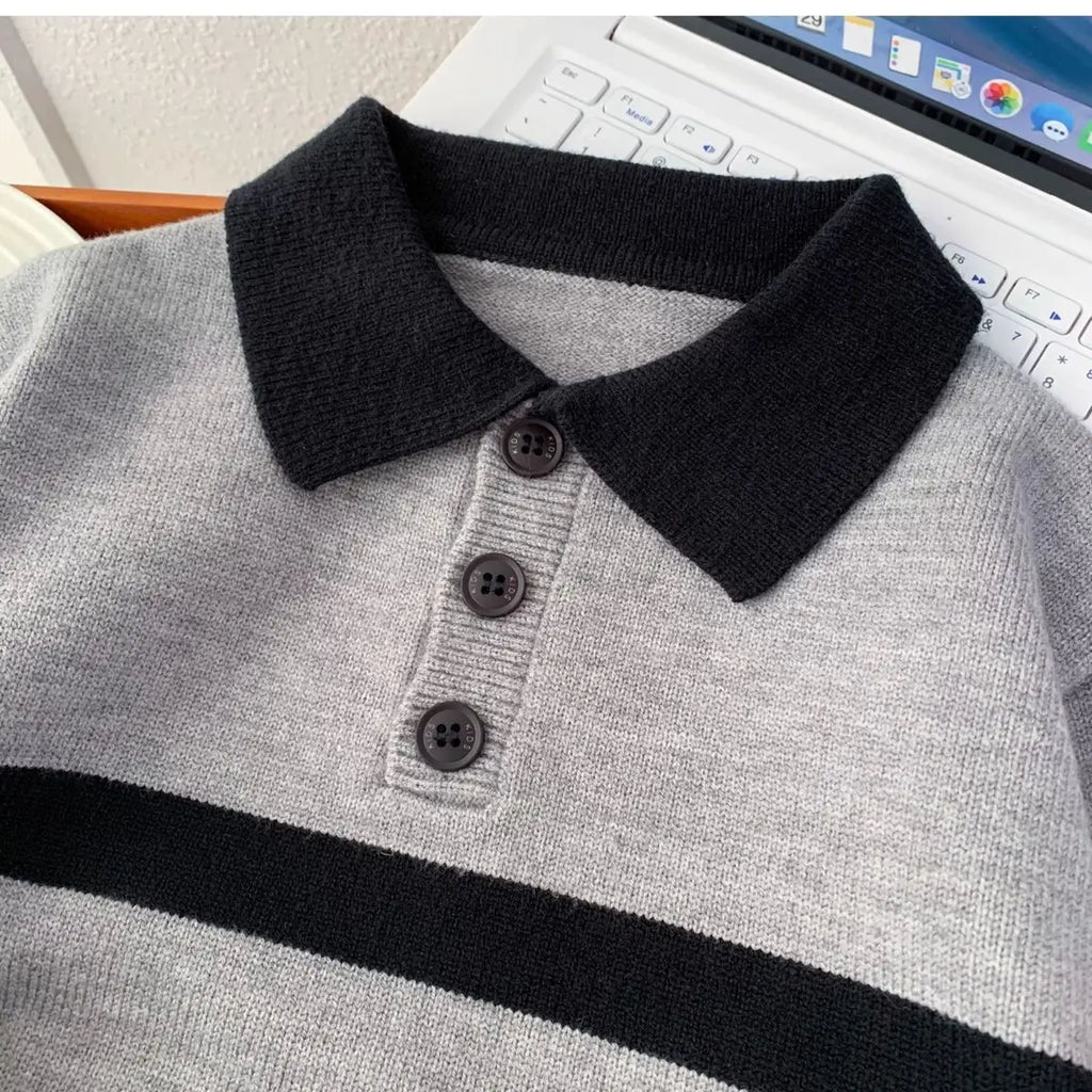 Children's Sweater Autumn/Winter New Boys' Top Casual POLO Knitted Shirt Boys' Baby Warm Bottom Shirt