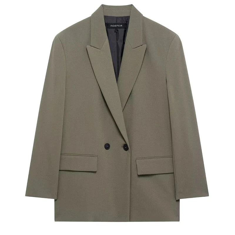 HXAO Women's Blazers Office Wear Long Blazer Spring 2025 Long Sleeve Solid Blazer Women Oversize Jacket High Quality Blazer