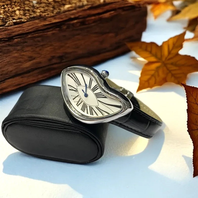 New Medieval Alien Watches Melt and Twist Y2K Alien Ladies and Men Leather Strap Fashion Advanced Ins niche Design Quartz Watch