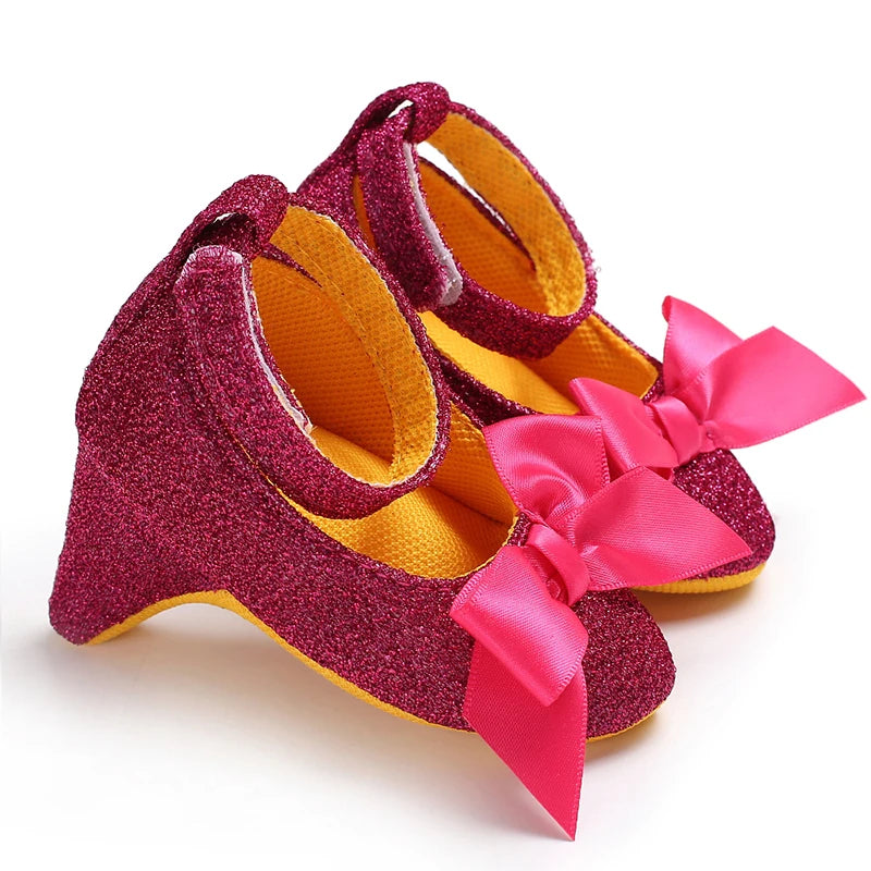 10CM/10.5CM Fashion Infant Newborn Baby Girl High Heels Shoes Princess Bow First Birthday Party Shoes Photo Props Shoes