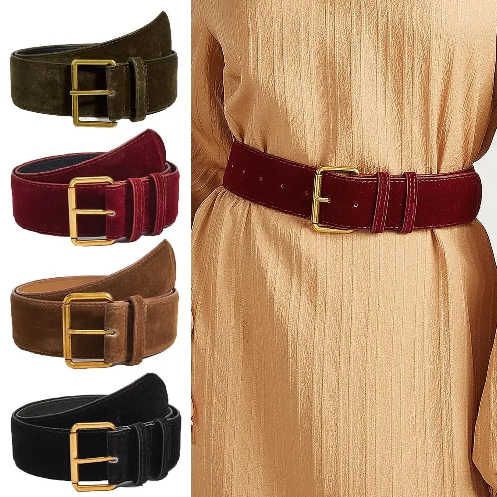 Women Fashion Luxury Design Suede Leather Wide Belt Trendy Casual Business Waist Strap Versatile Trouser Dress Belts Gifts
