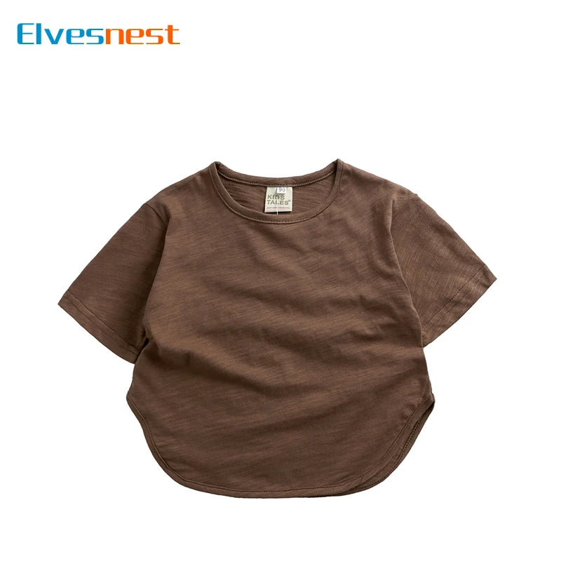 Summer New Kids Girls T Shirts Solid Color Short Sleeve Loose Baby Boys Tops Fashion Children Clothing T-shirts 1-7 Years