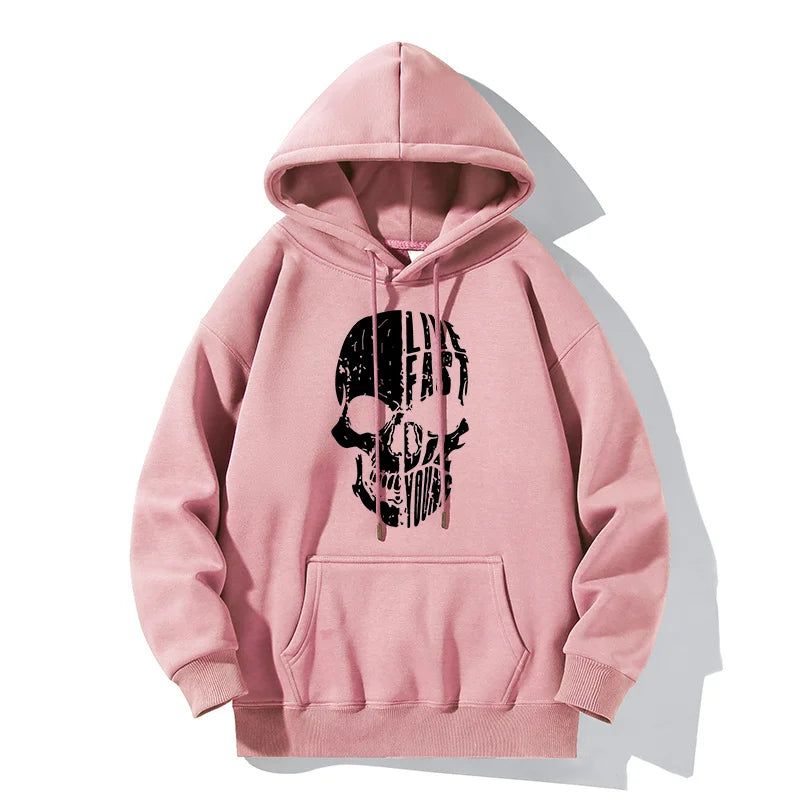 Hot Hoodie Skull Print Hoodie Men's Fashion Hip Hop Loose Hoodie Casual New Sweatshirt Pocket Fleece Harajuku Street Hoodie
