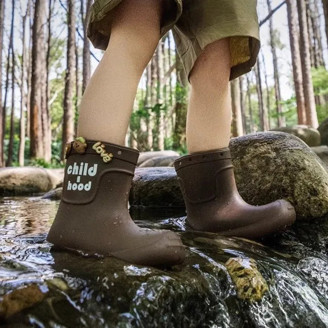 Summer Children's Rain Boots Kids Girls' Rain Shoes Waterproof Boys' High Tube Anti-slip EVA Boots Students' Baby Buckle Boots