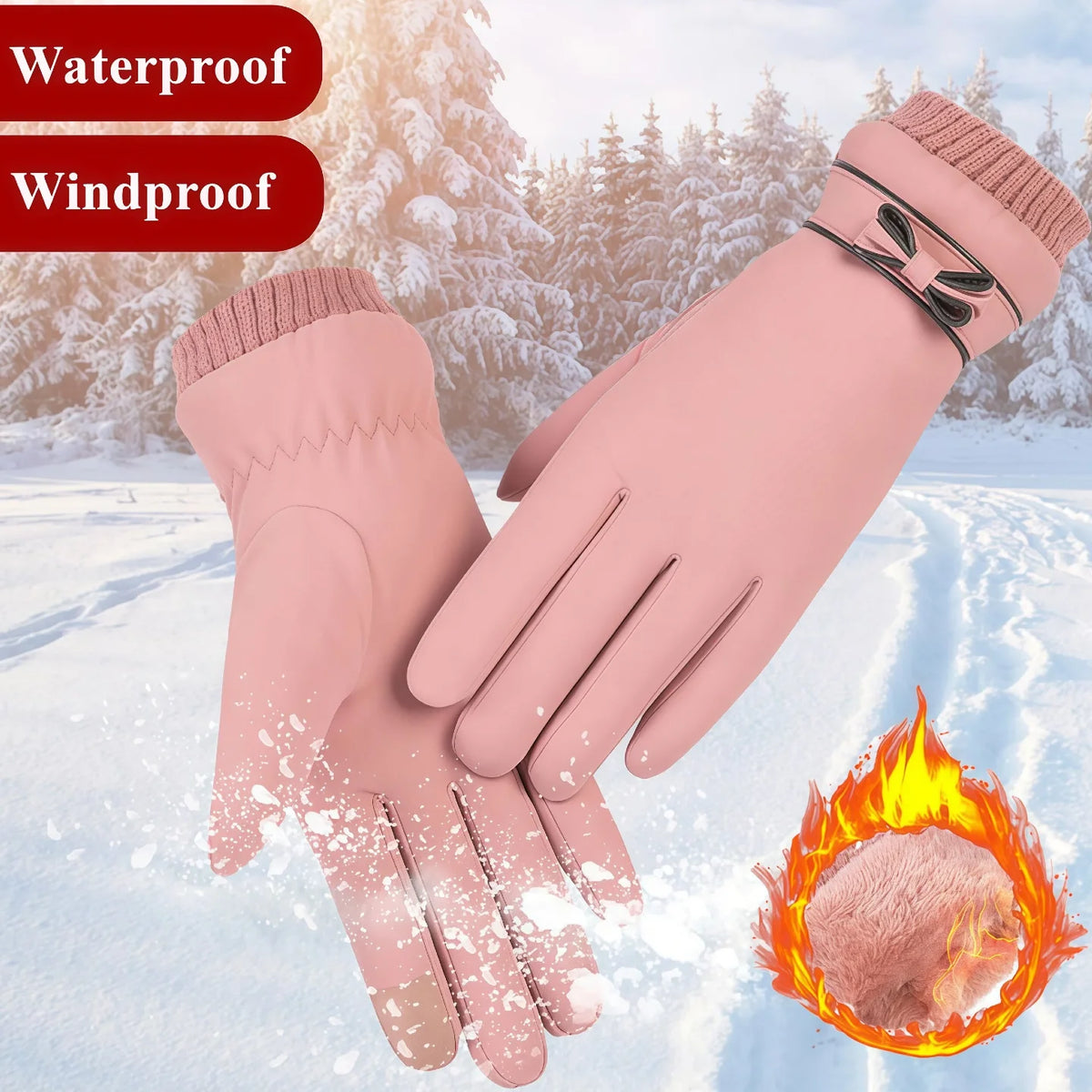 Winter Women Gloves Waterproof Thermal Touch Screen Thermal Windproof Warm Gloves Cold Weather Riding Sports Hiking Ski Gloves