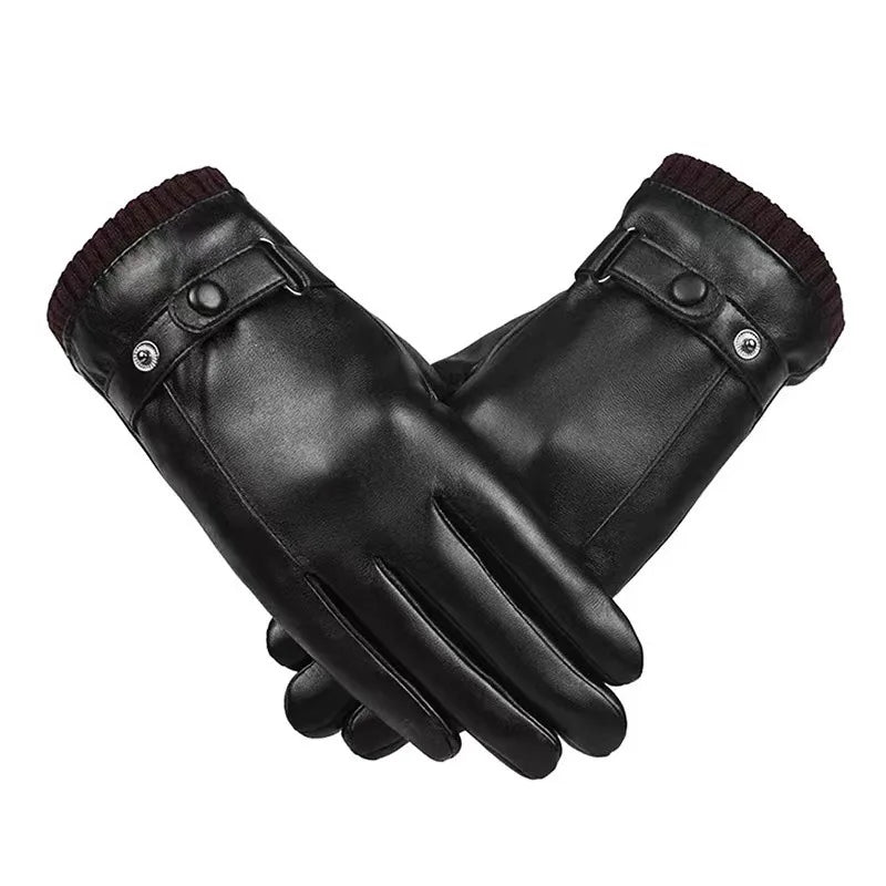 Leather Gloves for Men in Winter, Warm and Cold Resistant, Cycling Waterproof, Touch Screen, Motorcycle Windproof Gloves