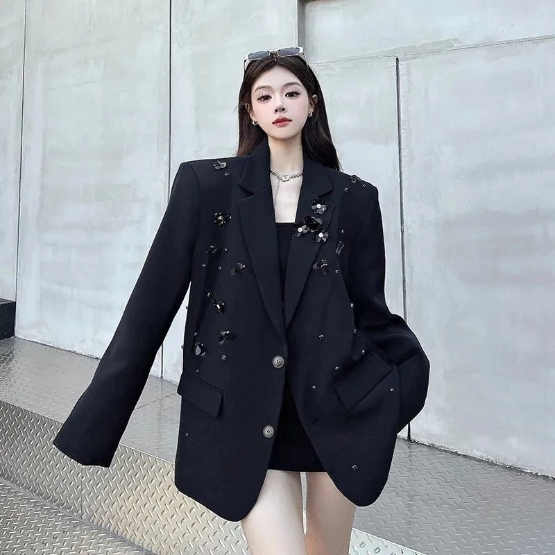 New Korean Fashion High-Quality Women Blazer Autumn V-neck Loose Long Sleeve Temperament Casual Blazers Jackets Female Outerwear