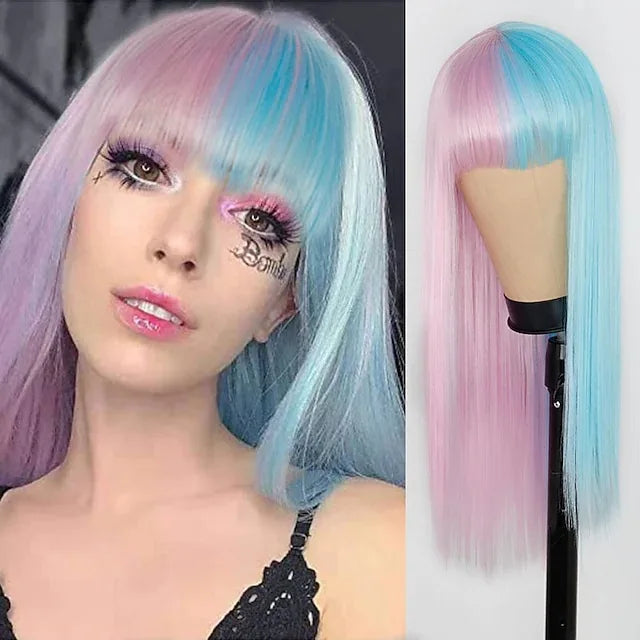 Wigs for Women Yellow and Black Wig Long Straight hair Cosplay Wig Halloween wig Two Tone Ombre Color Women Synthetic Hair Wigs