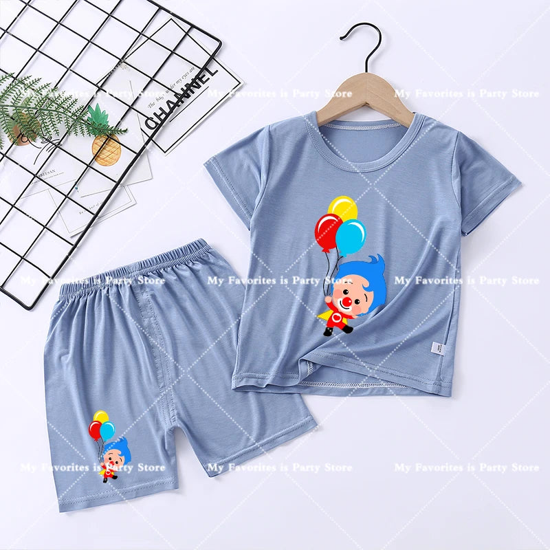 Plims Clown Children Pajamas Home Clothing Sets Kids T-shirt Pants Suit Cartoon Anime Low-waisted Boys Summer Nightshirt Clothes