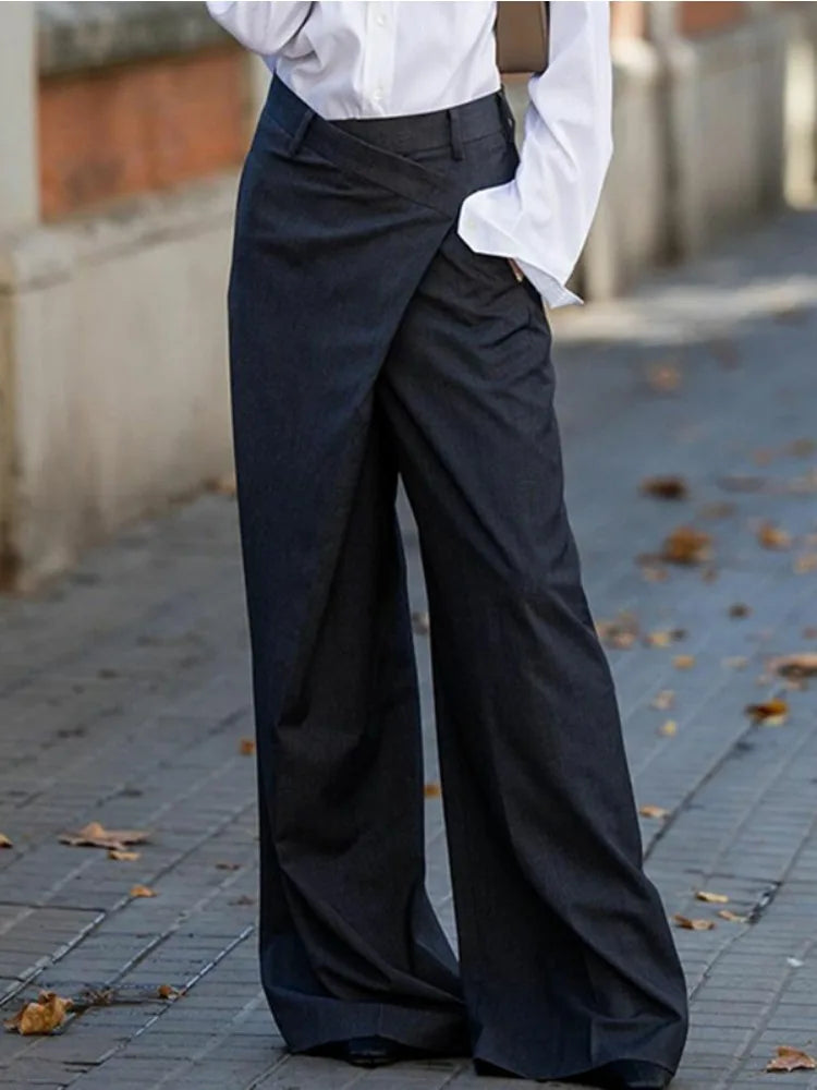 Bonboho Women's Solid Color Commuter Pants 2025 Summer New High Waist Asymmetric Wide Leg Trousers Casual Streetwear Pants