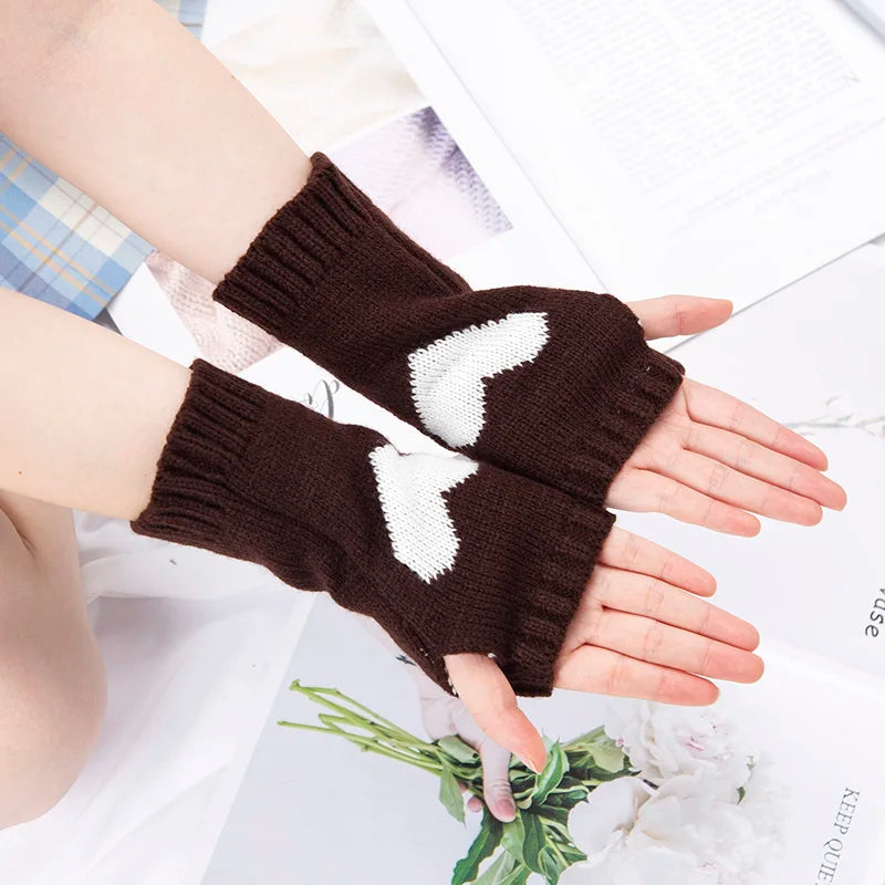 Women Gloves Stylish Hand Warmer Winter Glove Girls Arm Crochet Knitting Goth Lolita Heart Mitten Warm Fingerless Cosplay Gloves