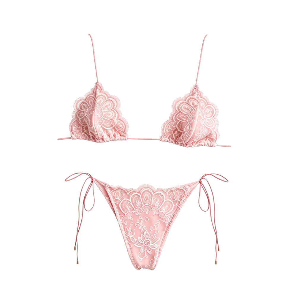 Mesh Bikini with Pants Swimsuit Brazilan Bikini Set Swimwear for Women Lace Halter Shirring 3 Pcs Bathing Suits Summer Female