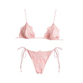 Mesh Bikini with Pants Swimsuit Brazilan Bikini Set Swimwear for Women Lace Halter Shirring 3 Pcs Bathing Suits Summer Female
