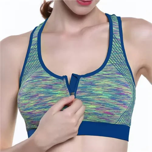 Women Sports Bra Front Zipper Sports Bra Breathable Shock-proof Underwear High Impact Yoga Bra Running Vest Fitness Workout Tops