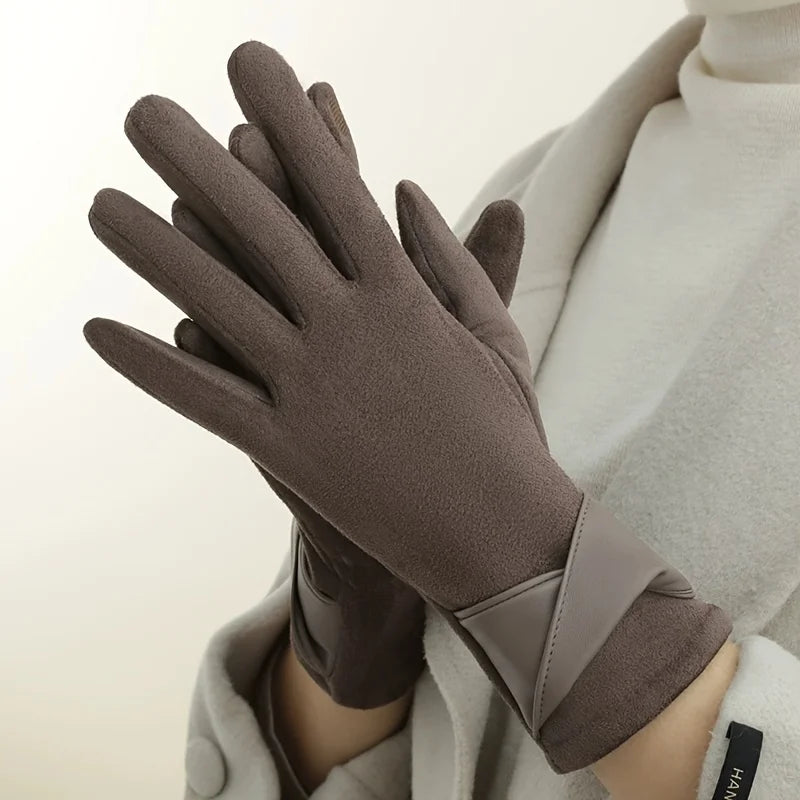 Women's Elegant Gloves - Winter Gloves with Bow Decorations, Suitable for Daily Wear
